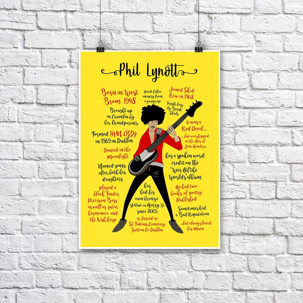 Maktus Phil Lynott Facts & Figures A3 Yellow Print Poster