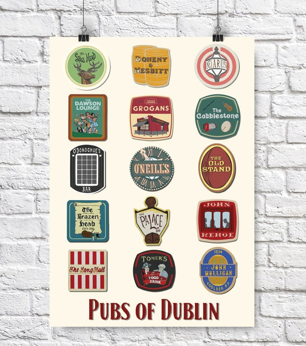 15 Dublin Pubs in coasters A3 Print - Maktus
